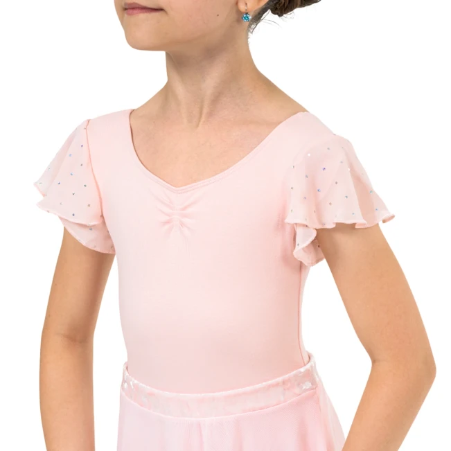 Bloch Scarlett, Mädchen-Trikot mit Volantärmeln - Hellrosa Bloch