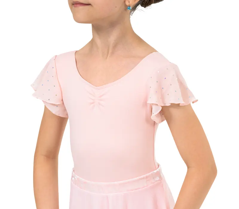 Bloch Scarlett, Mädchen-Trikot mit Volantärmeln - Hellrosa Bloch