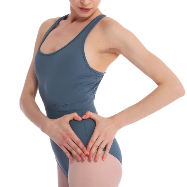 Bloch Fleur Floral Tank Leotard, Damentrikot mit breiten Trägern - Grau Bloch Bloch Fleur Floral Tank Leotard, Damentrikot mit breiten Trägern - Grau Bloch