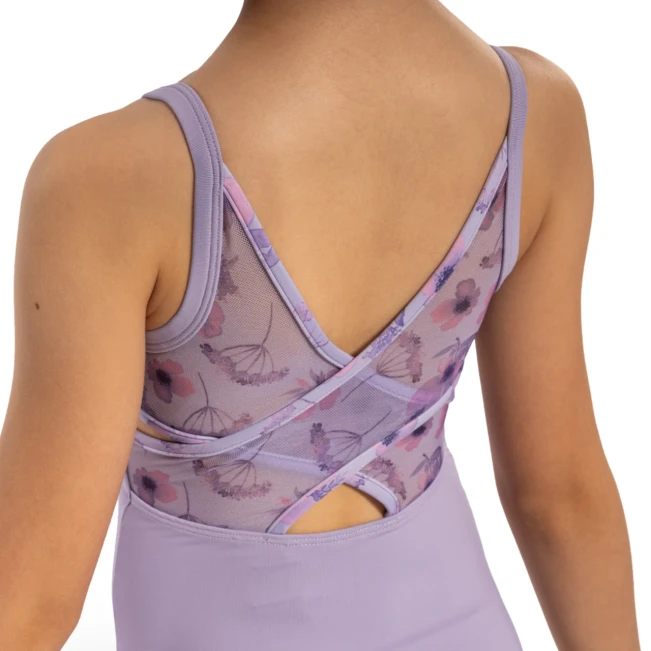 Bloch Lila Floral, Mädchen-Trikot mit schmalen Trägern - Flieder lilac Bloch