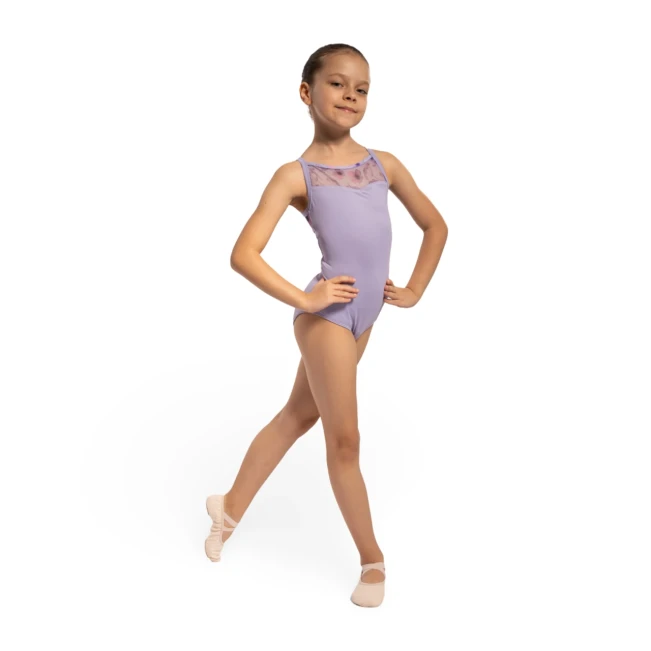 Bloch Lila Floral, Mädchen-Trikot mit schmalen Trägern - Flieder lilac Bloch