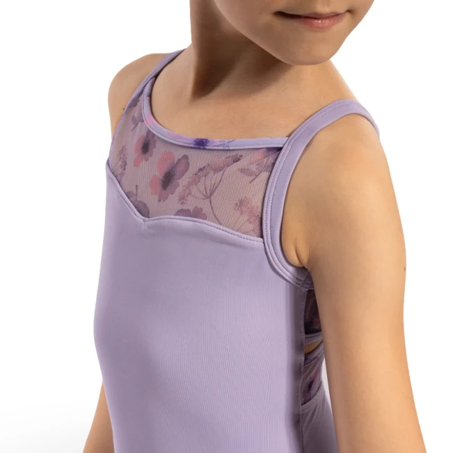 Bloch Lila Floral, Mädchen-Trikot mit schmalen Trägern - Flieder lilac Bloch