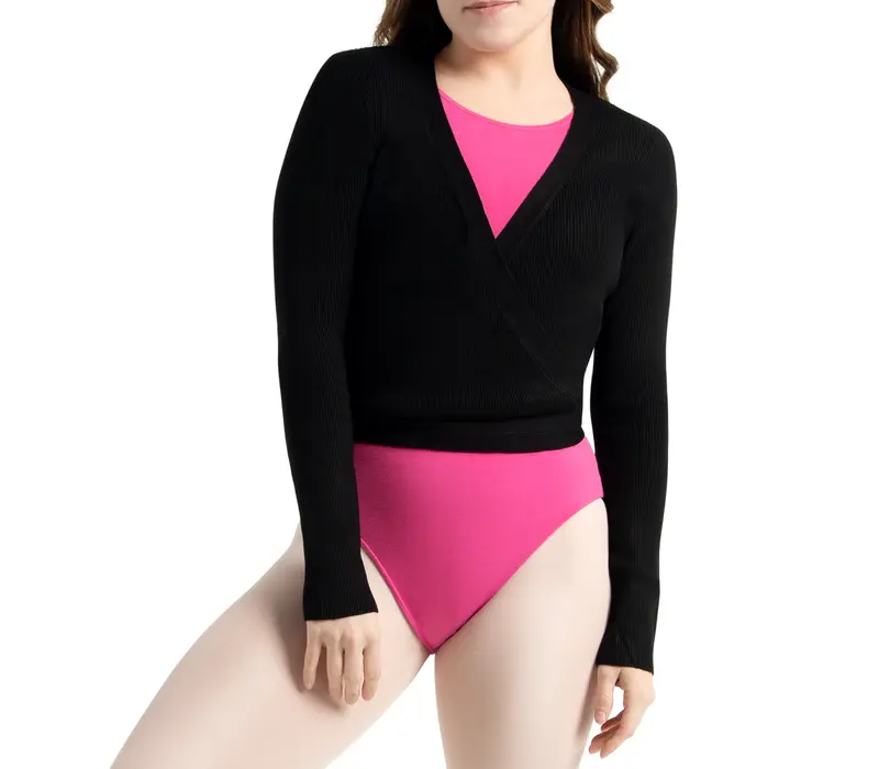 Capezio Knit Wrap Sweater, Damen-Strickjacke Capezio Cross Over Top, na zahriatie - Schwarz