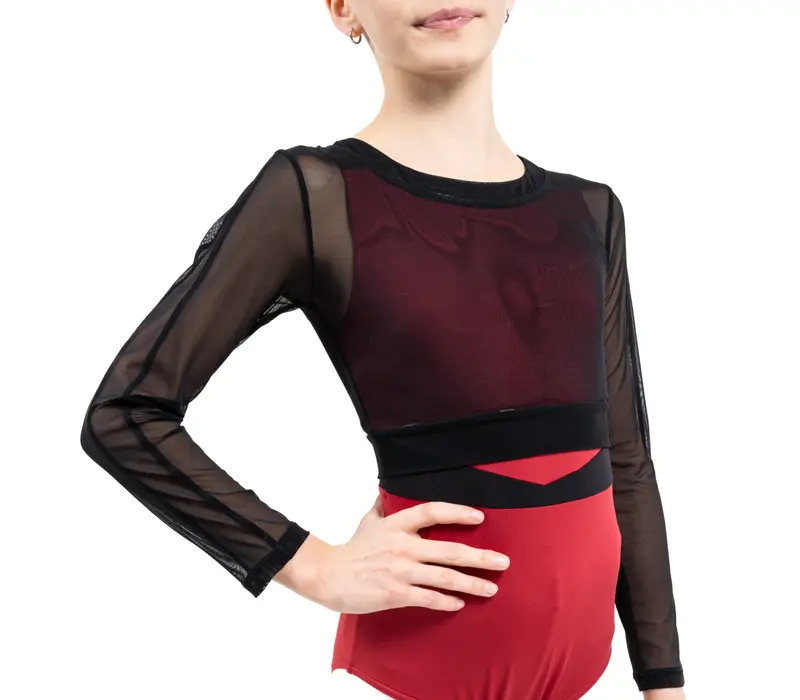 Capezio C'est La Vie Joyeux Mesh Cover Up, Mädchen-Top - Schwarz