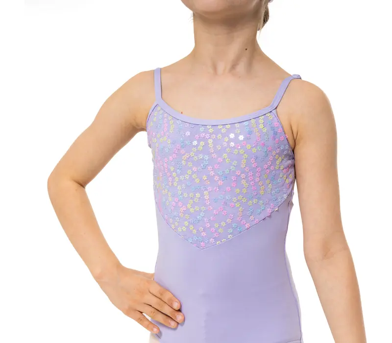Capezio Lake Leotard, geblümter Mädchentrikot mit Spaghettiträgern - Violett - lavender
