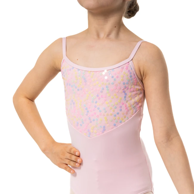 Capezio Lake Leotard, geblümter Mädchentrikot mit Spaghettiträgern - Rosa Capezio