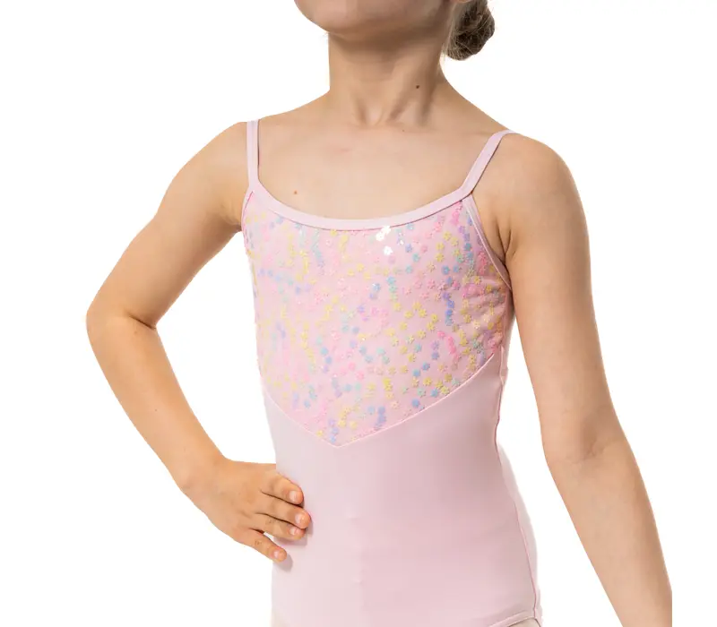 Capezio Lake Leotard, geblümter Mädchentrikot mit Spaghettiträgern - Rosa Capezio