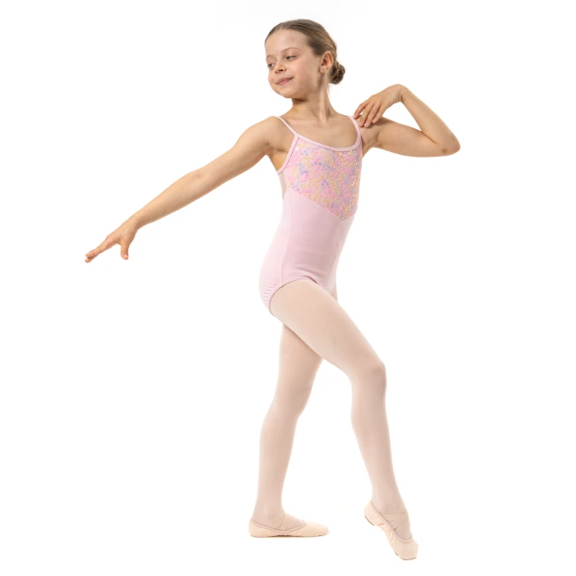 Capezio Lake Leotard, geblümter Mädchentrikot mit Spaghettiträgern - Rosa Capezio