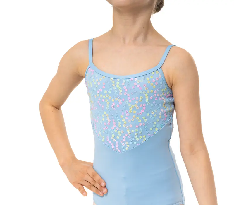 Capezio Lake Leotard, geblümter Mädchentrikot mit Spaghettiträgern - Hellblau Capezio