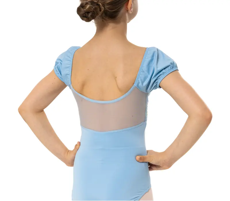 Capezio Lotus Leotard, Kurzarmtrikot für Mädchen mit Blumenmuster - Hellblau Capezio