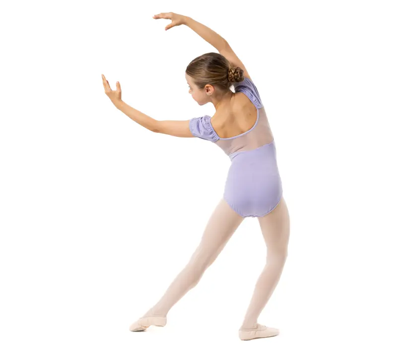 Capezio Lotus Leotard, Kurzarmtrikot für Mädchen mit Blumenmuster - Violett - lavender