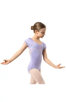 Capezio Lotus Leotard, Kurzarmtrikot für Mädchen mit Blumenmuster