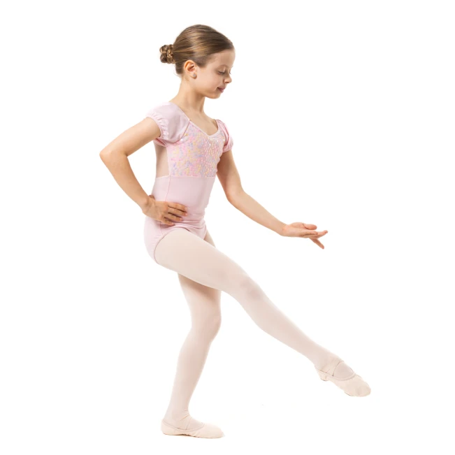 Capezio Lotus Leotard, Kurzarmtrikot für Mädchen mit Blumenmuster - Rosa Capezio