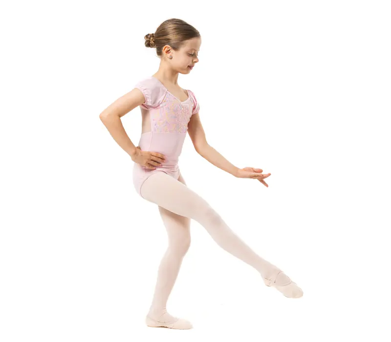 Capezio Lotus Leotard, Kurzarmtrikot für Mädchen mit Blumenmuster - Rosa Capezio
