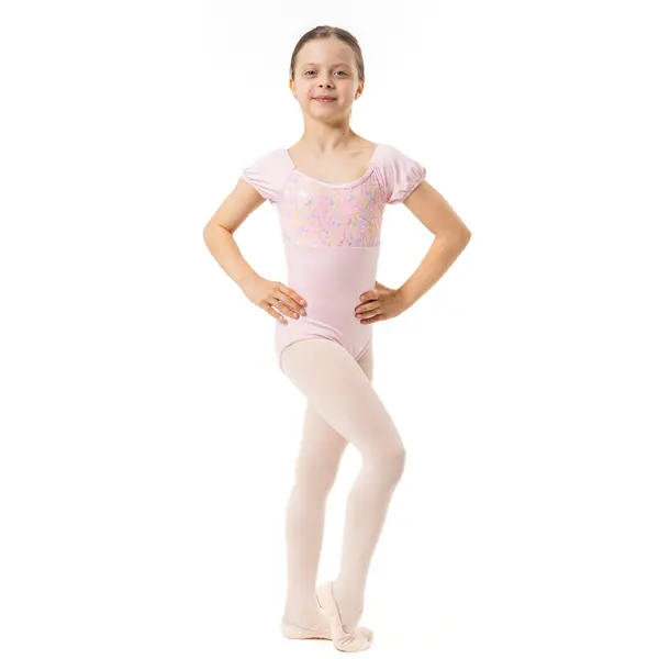 Capezio Lotus Leotard, Kurzarmtrikot für Mädchen mit Blumenmuster