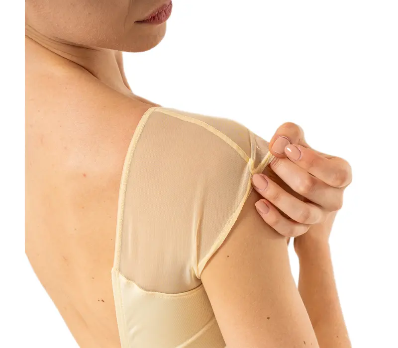 Capezio Moonstruck Cap Sleeve Trikot, Damen-Trikot mit kurzem, transparentem Netzärmel - Hellgelb - Butter Capezio