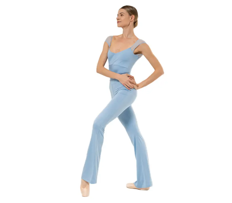 Capezio Moonstruck Cap Sleeve Trikot, Damen-Trikot mit kurzem, transparentem Netzärmel - Hellblau - Horizon Capezio
