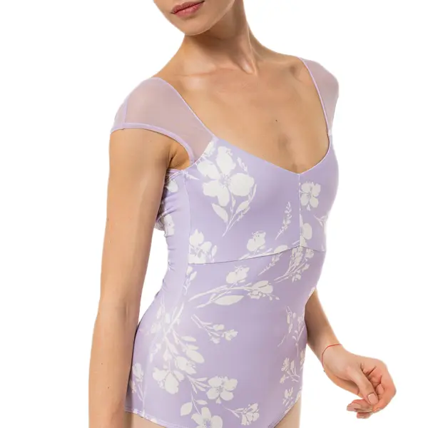 Capezio Moonstruck Cap Sleeve Trikot, Damen-Trikot mit kurzem, transparentem Netzärmel