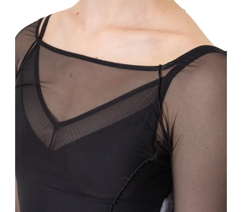 Capezio Dusk Mesh, Damen-Top mit langen Ärmeln - Schwarz