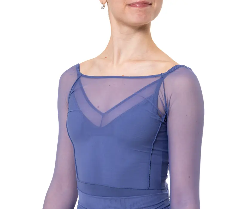 Capezio C'est La Vie Joyeux Mesh Cover Up, Damen-Top - Blau - Sturmblau