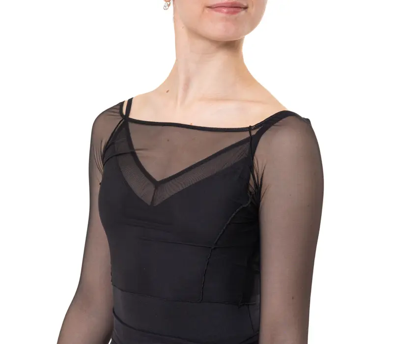 Capezio Dusk Mesh, Damen-Top mit langen Ärmeln - Schwarz