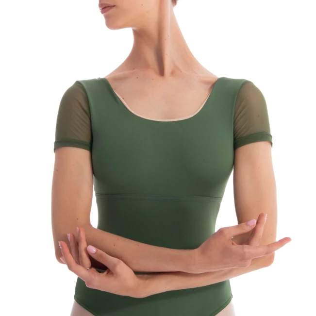 Dansez Vous Ophelia, Damen-Tanztrikot mit Netzärmeln - Olive