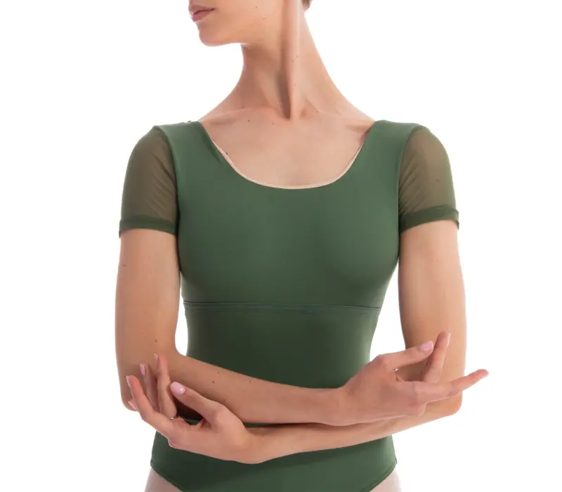 Dansez Vous Ophelia, Damen-Tanztrikot mit Netzärmeln - Olive
