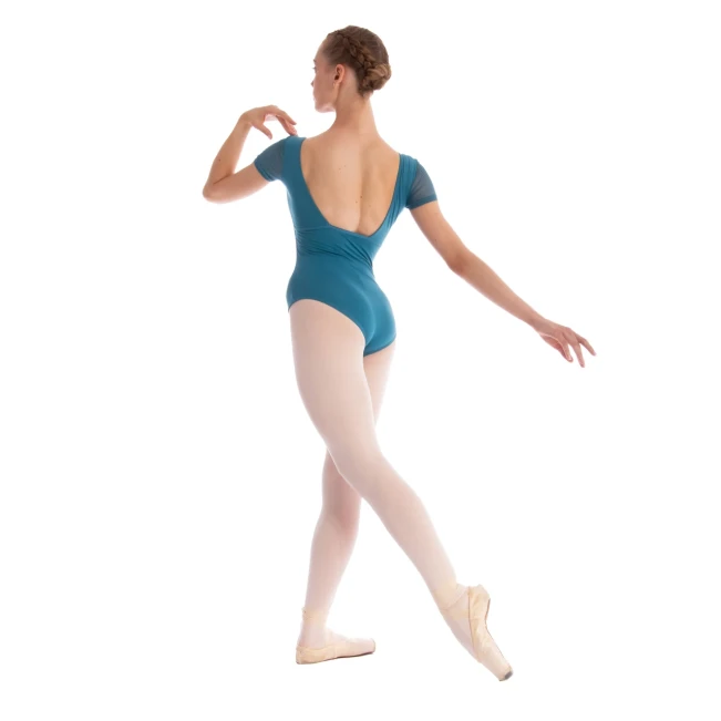 Dansez Vous Ophelia, Damen-Tanztrikot mit Netzärmeln - Modrá Denim Blue