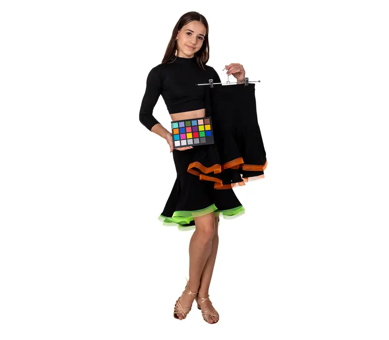 Latein Kinder-Tanzrock Basic - Schwarz/Neongrün