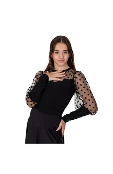 Claudia, Trikot mit transparenten Ärmeln mit Pünktchenmuster für Mädchen 