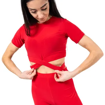 FSD Beny, Damen-Top mit kurzem Ärmel und Bindeband - Rot - red