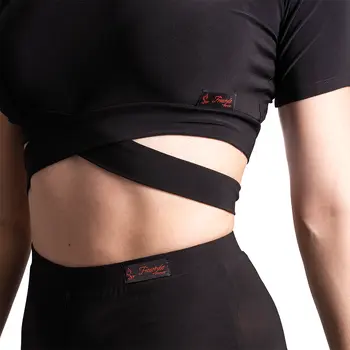 FSD Beny, Damen-Top mit kurzem Ärmel und Bindeband - Schwarz