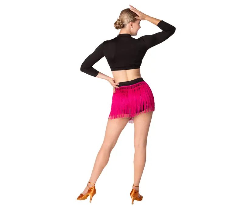 Natty, Shorts für Damen mit bunten Fransen - Schwarz/Karminrot