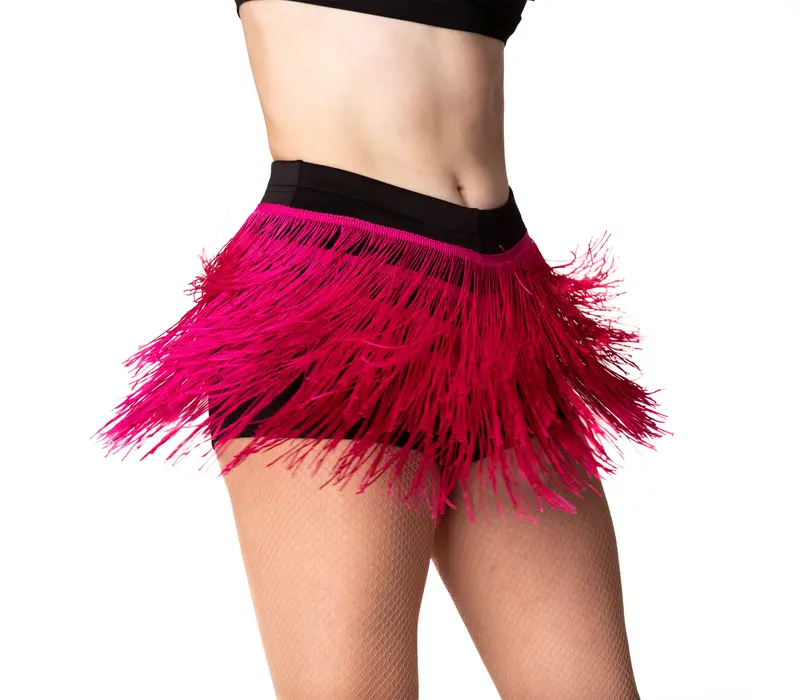 Natty, Shorts für Damen mit bunten Fransen - Schwarz/Karminrot