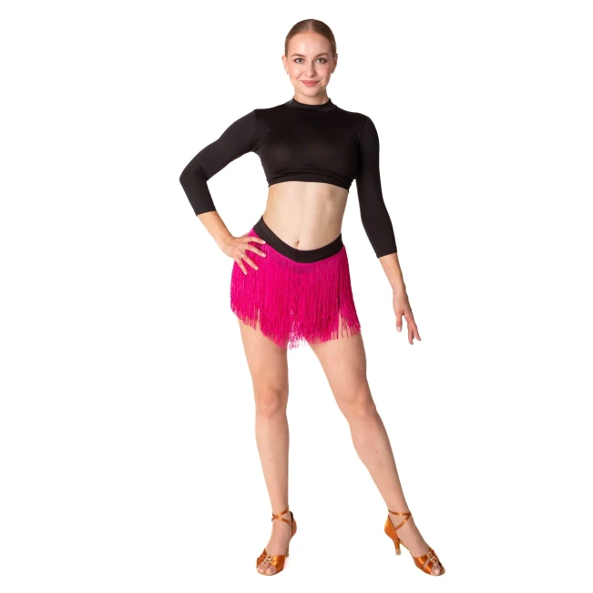 Natty, Shorts für Damen mit bunten Fransen - Schwarz/Karminrot