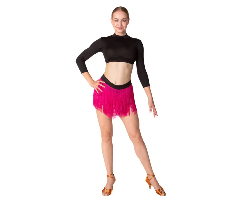 Natty, Shorts für Damen mit bunten Fransen - Schwarz/Karminrot