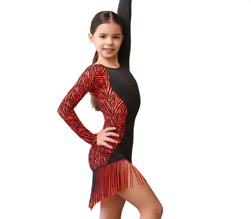 Grand Prix Dolly, Mädchen-Body mit langem Ärmel - Schwarz/Koralle GP