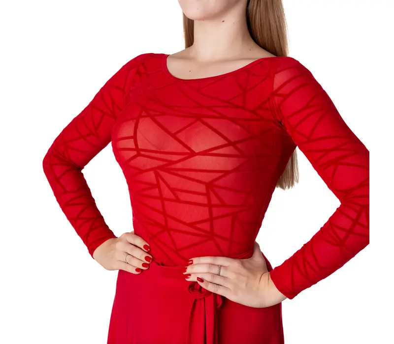 Karla Line, Damen-Latein-Body mit langen Ärmeln - Rot - red