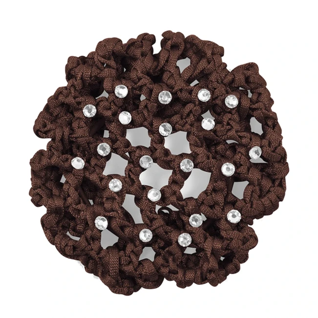 Rumpf Bun Cover, Farbige Haarnetz für Dutt mit Kristall Rumpf Bun Cover, Farbige Haarnetz für Dutt mit Kristall - Kaffee