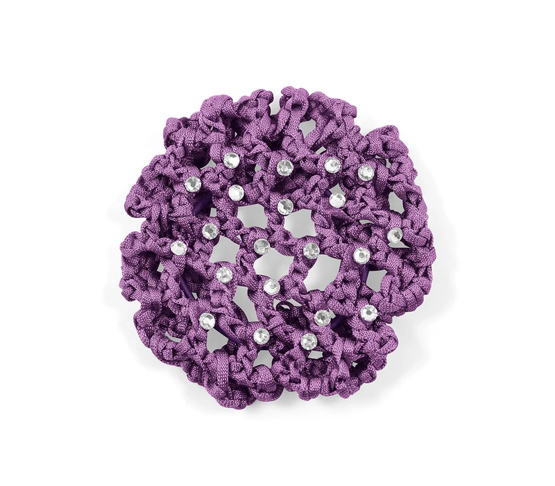 Rumpf Bun Cover, Farbige Haarnetz für Dutt mit Kristall - Lila - purple