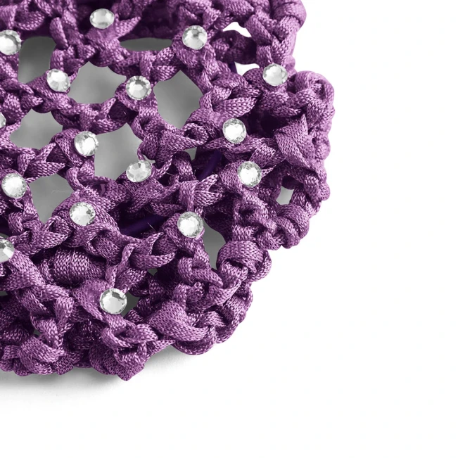 Rumpf Bun Cover, Farbige Haarnetz für Dutt mit Kristall - Lila - purple